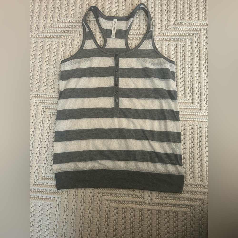 Aeropostale Women’s Sz M Grey & White Striped Y2K Early 00s Racerback Tank Top